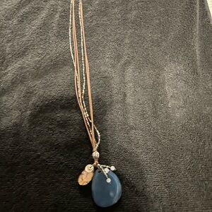 Blue stone leather necklace